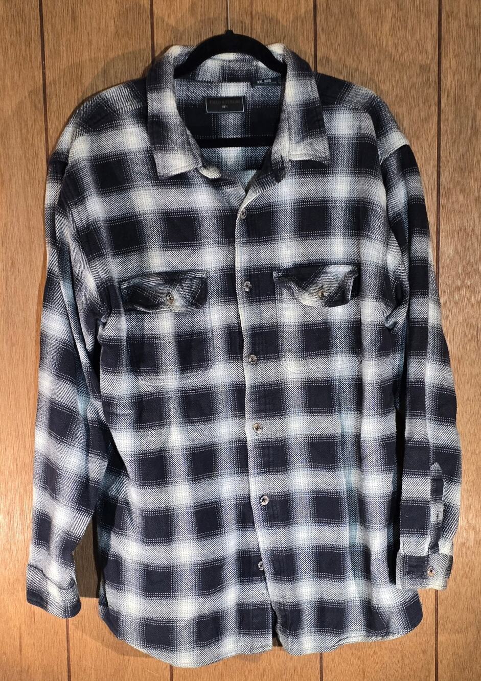 Field & Stream Flannel Shirt Mens XXL Black White Plaid Cotton Button Front